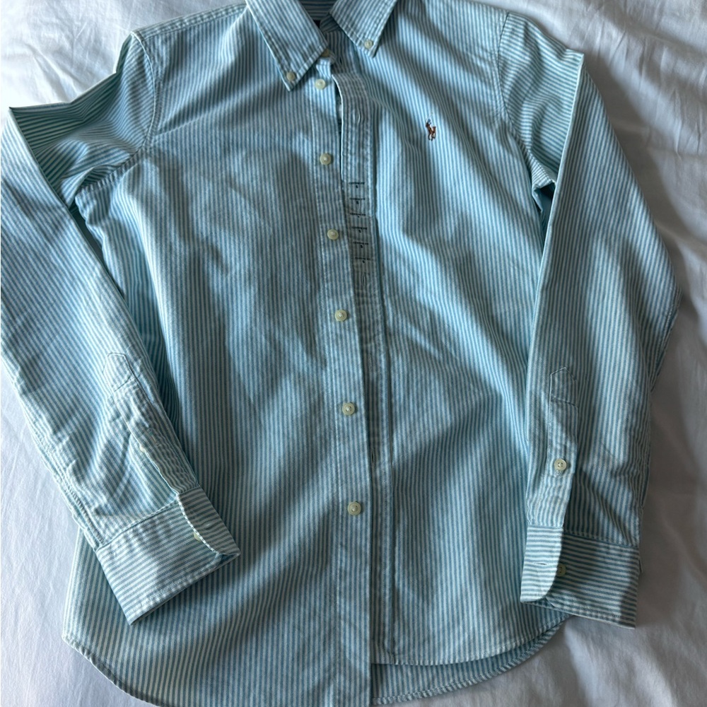 Ralph Lauren Women’s Azure and White Striped Shirt